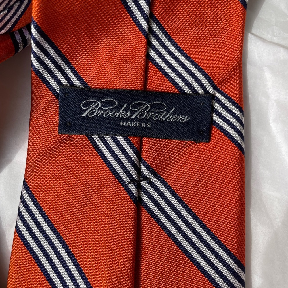 BROOKS BROTHERS Makers Silk Tie burnt Orange Repp tie nvy & white stripe